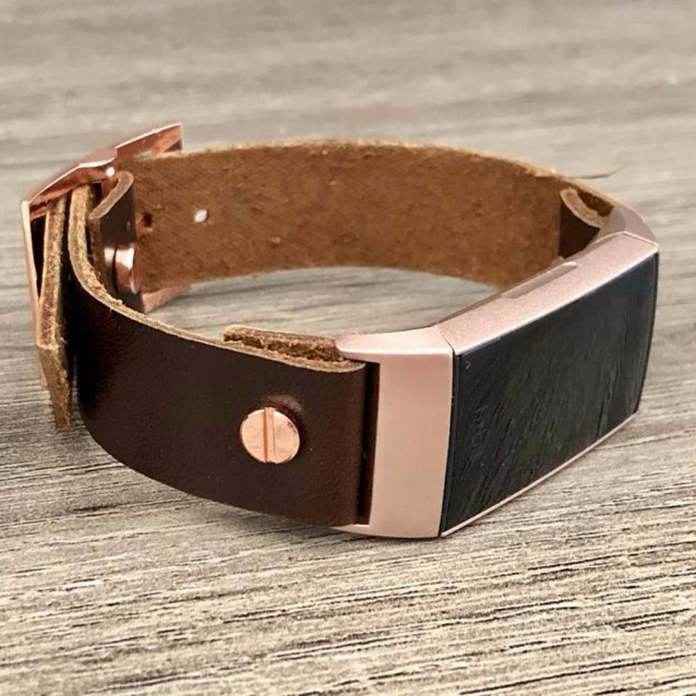 Fitbit Charge 3 Rose Gold Dark Brown Leather Band